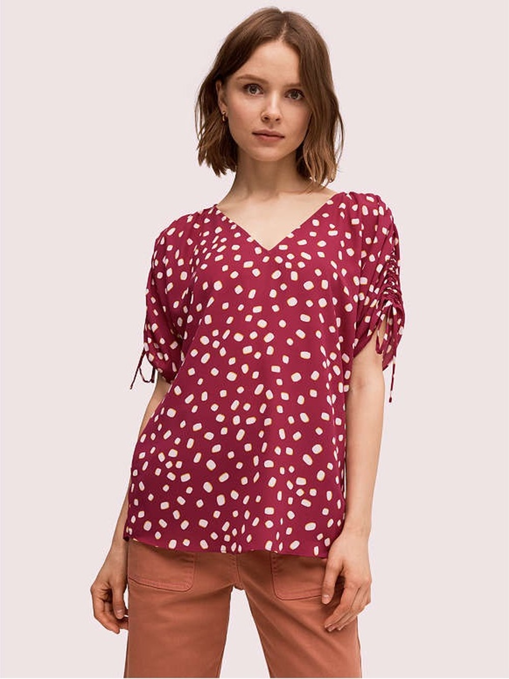 kate spade Mallow Dot Ruched Sleeve Top